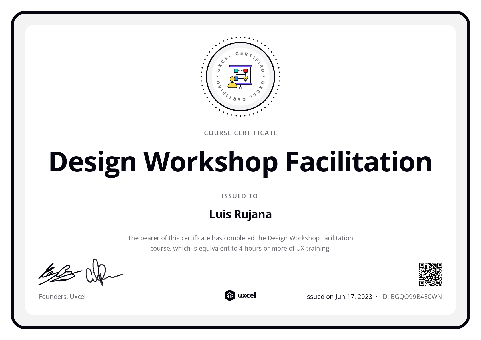 Luis Rujana's certificate
